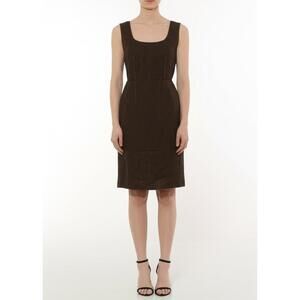 ELIE TAHARI Women’s Cotton Square Neckline Sleeveless Dress in Brown- Size 8